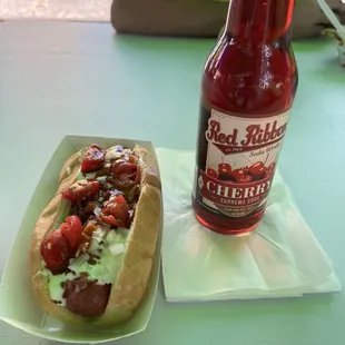 Old Blue dog and a cherry Red Ribbon