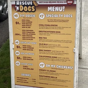 a menu for dogs