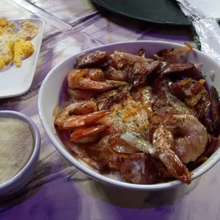 a bowl of shrimp and corn