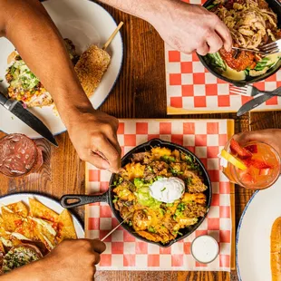 a group of people eating at a table