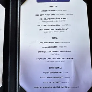 Wine menu