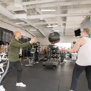 Coach Jeff and his client working on some lateral core and coordination exercises.