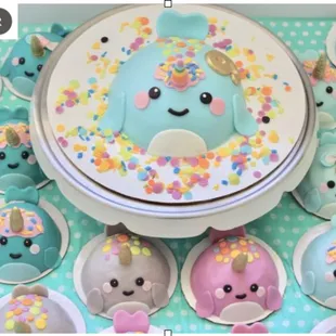 Customized mini Narwhal cakes.