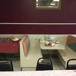 a table and booths