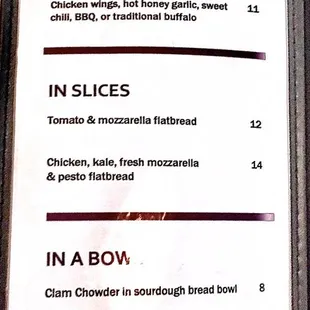 Appetizers, flatbread, soup/salad