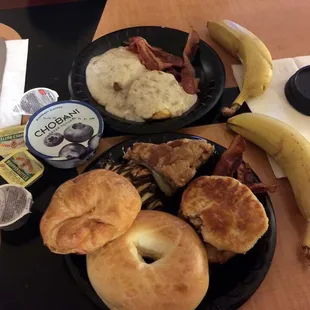 Various items from the free breakfast buffet
