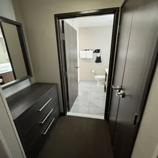 hallway with outlet to do make-up and hair.