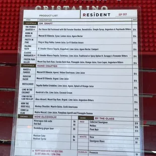 Cocktail menu