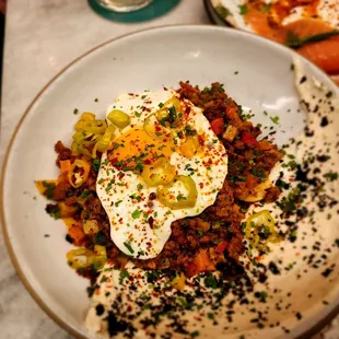 Merguez sausage and sweet potato hash