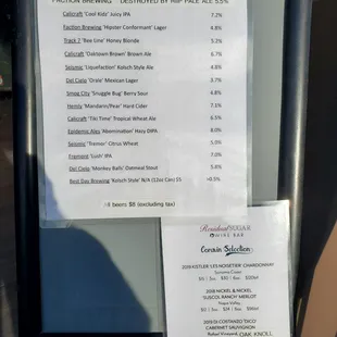 Beer menu