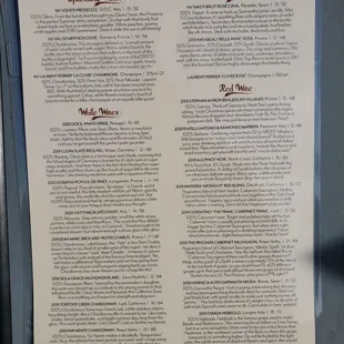 Wine menu