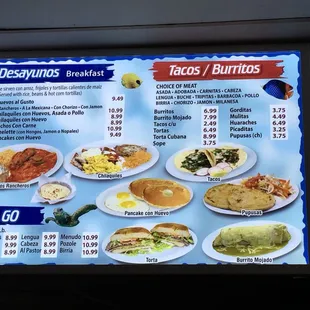 Menu. Big tacos, hand made tortillas!