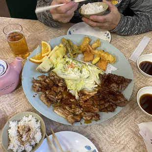 Dinner for two. Selection A. Chicken, Beef with Tempura. So delicious. Don't forget to ask for extra rice.