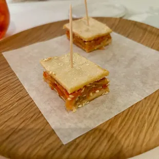 Amuse Bouche: roasted pepper sandwich