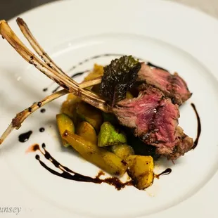 rack of lamb and vegetables