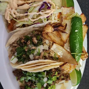 Fish taco, pollo taco, carne asada taco