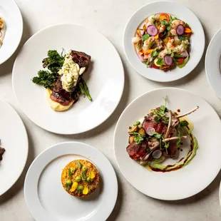 a variety of plates of food