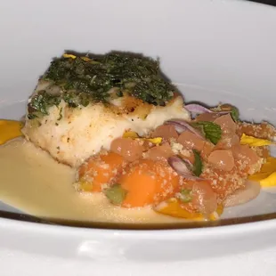 Pan Seared Grouper $44.00 heirloom carrots, grapefruit, persillade