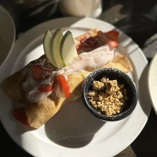 Strawberries and yogurt crepe