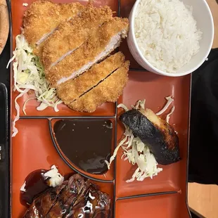 Three choice combo. Steak. Tonkatsu. Misoyaki butterfish