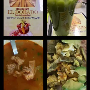 CW: Menu, Aguas, Breakfast w nopales/cactus, meaty menudo