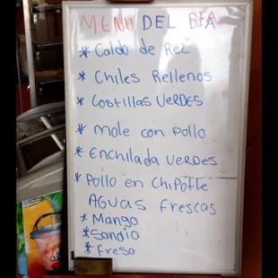 Daily menu on display by the door