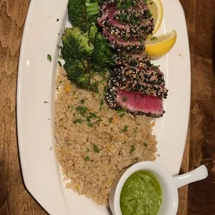 Ahi Tuna with quinoa instead of rice