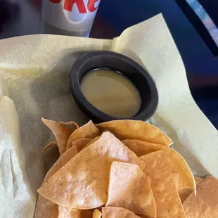 Chips come with green sauce