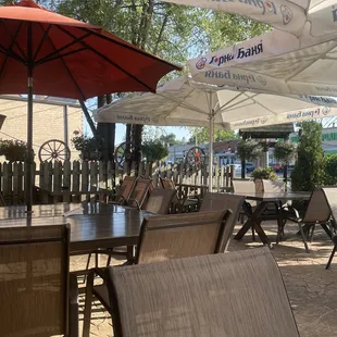 Outdoor seating with pleasant plants and trees!