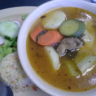 chicken soup ha potatoes, carrots, zucchin, chayote
