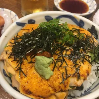 Salmon and Avocado Spicy Aburi Donburi