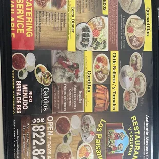 Front of the menu