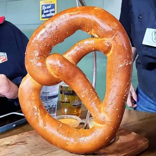 Giant pretzel. Fluffy and great cheese sauce