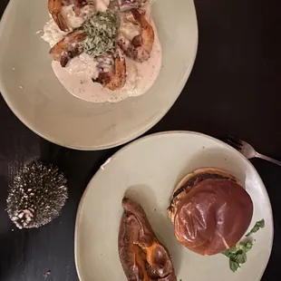 Shrimp and grits  Hamburger with sweet potato