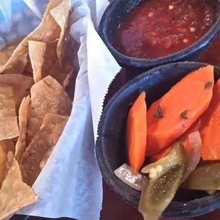 Complimentary tortilla chips salsa and carrots are good.