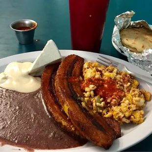 Eggs , Banana , Beans Cheese &amp; Cream