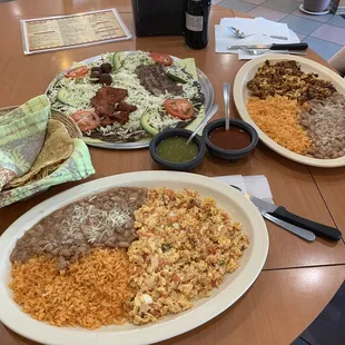 Huevos a la mexicana, huevos con chorizo with handmade corn tortillas and a tlayuda.