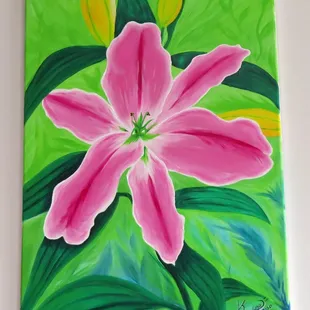 a painting of a pink flower