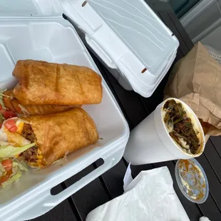 Chimichanga and Queso Fundido Oaxaca with Chips