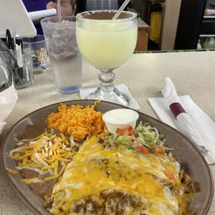 Enchilada dinner with mole sauce.