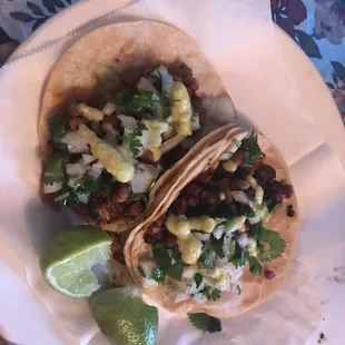 Tacos de al pastor  with avocado sauce were yummy.!