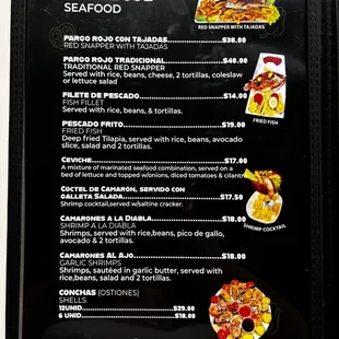 the menu for the restaurant