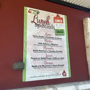 Lunch Special Menu