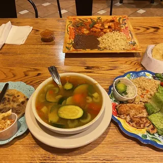 Chicken Soup, Rice, and Green Salad