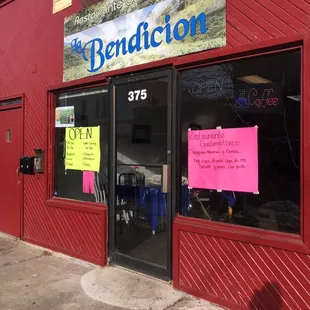 a sign in the window