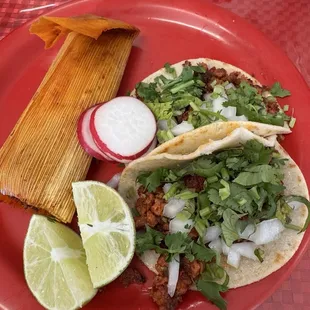 Chorizo Tacos and tamale