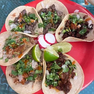 Tacos of each kind.