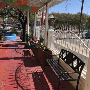 a bench on a patio