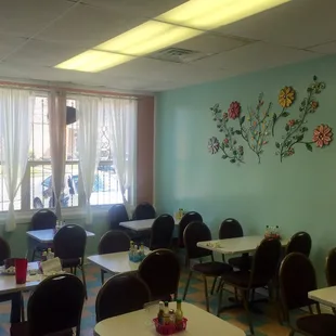 tables and chairs in a restaurant