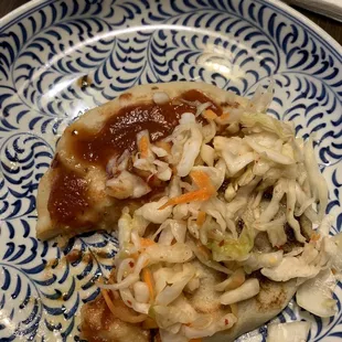 Papusa with salsa &amp; picked cabbage